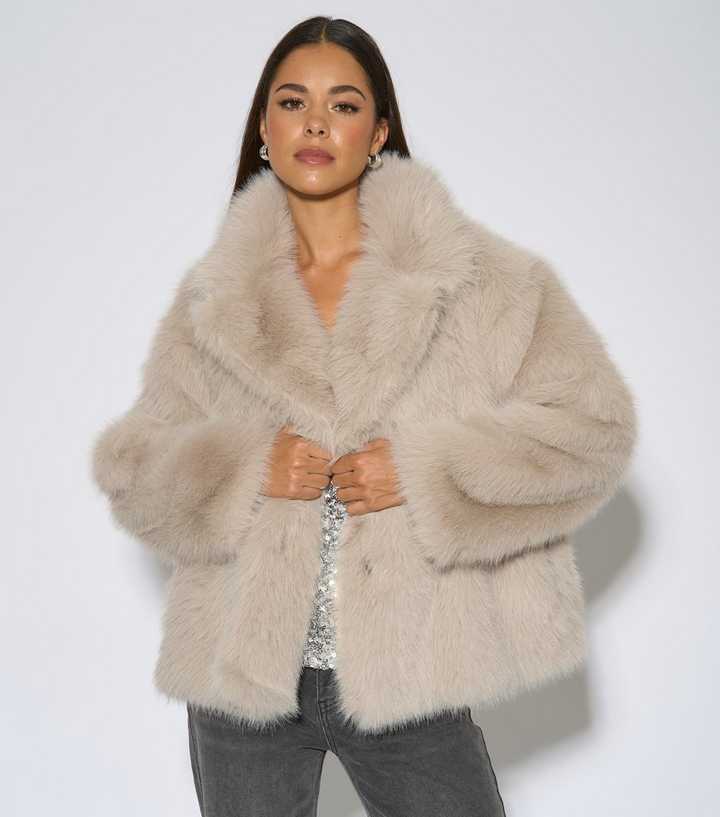 Gini London Oatmeal Faux Fur Short Jacket