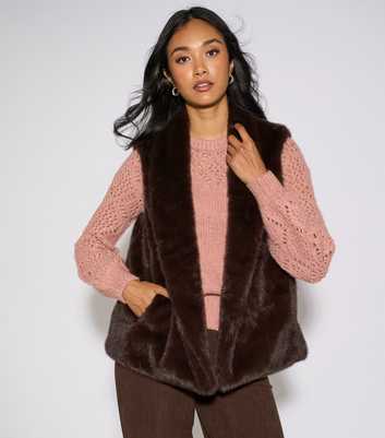 Gini London Dark Brown Faux Fur Sleeveless Longline Gilet