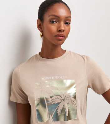 Mink Cotton Foil Palm Tree Print Relaxed T-Shirt