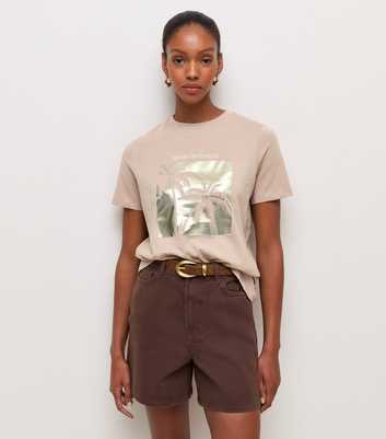 Mink Cotton Foil Palm Tree Print Relaxed T-Shirt