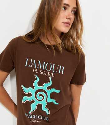 Dark Brown Cotton Sun Print Crew Neck T-Shirt