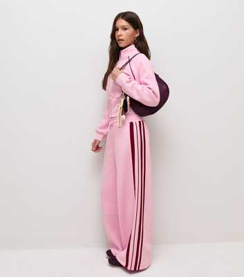 Girls Light Pink Multi Stripe Wide Leg Joggers