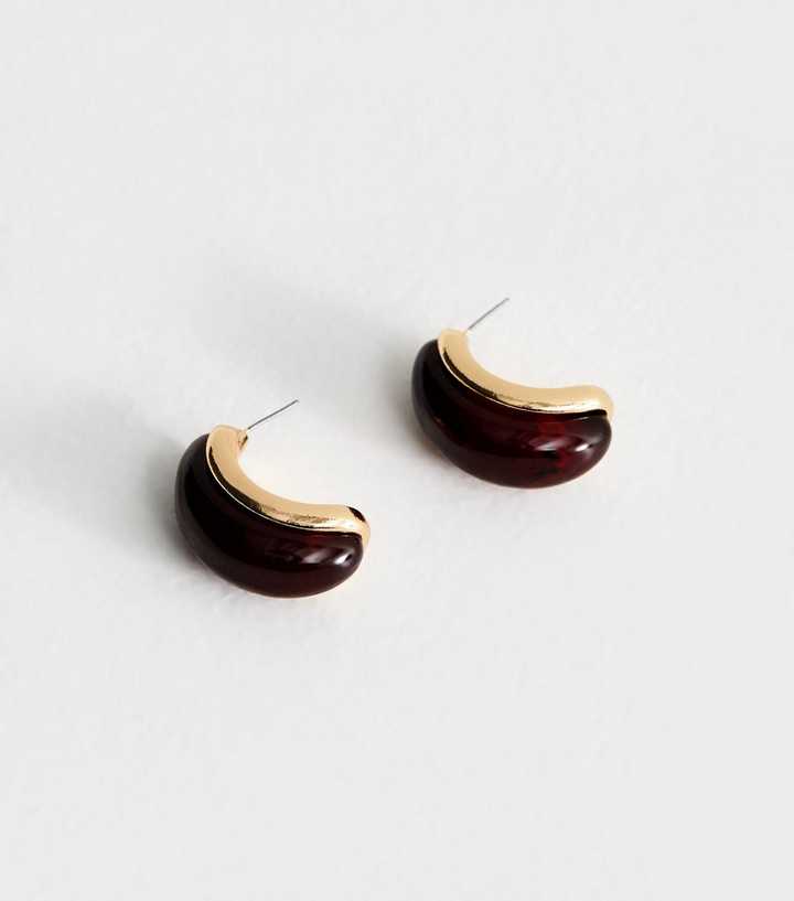 Brown and Gold-Tone Chunky Tort Curve Earring