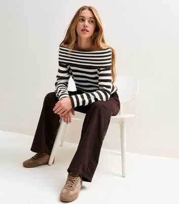 Girls Brown Striped Bardot Knitted Top