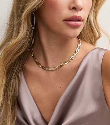 Gold Tone Diamante Plaited Necklace