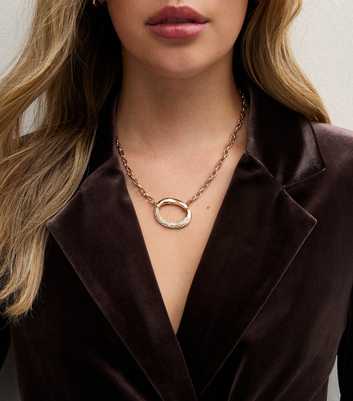 Gold Tone Oval Diamante Pendant Chain Necklace