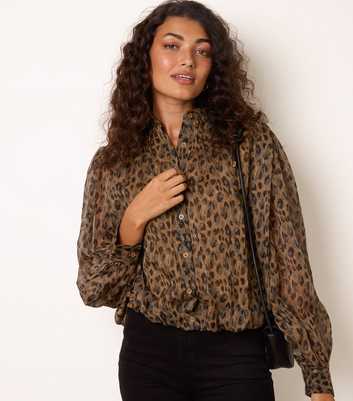 Blue Vanilla Brown Animal Print Puff Sleeve Shirt