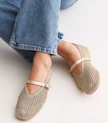 Gold Woven Net Mary Jane Ballet Pumps