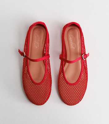 Bright Red Open Weave Mary Jane Ballet Pumps