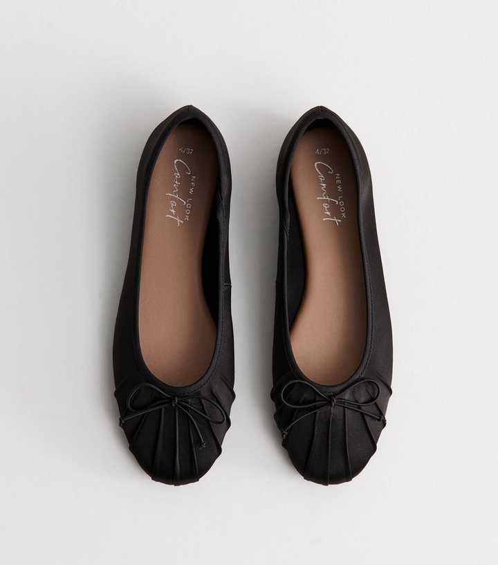 Black Satin Ruched Toe Ballet Pumps