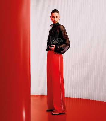 Bright Red Side Stripe Wide Leg Joggers