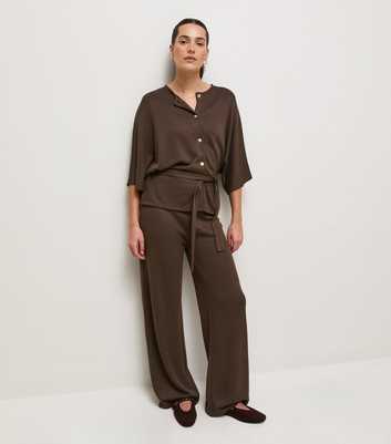 Dark Brown Soft Touch Wide Leg Trousers