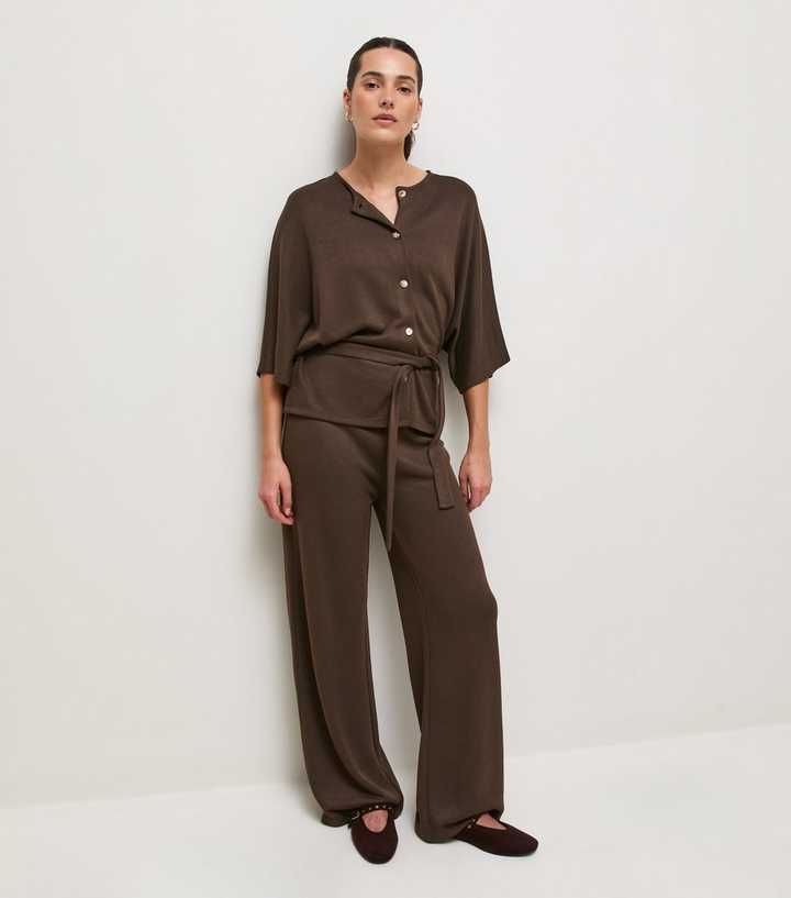 Dark Brown Soft Touch Wide Leg Trousers