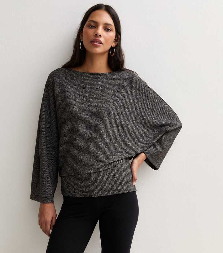 Mid Grey Knit Batwing Sleeve Top
