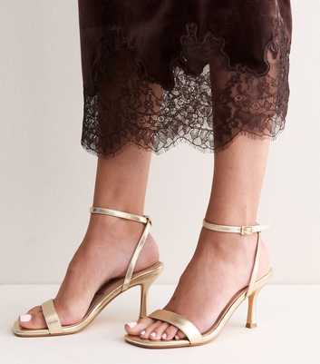 Wide Fit Gold Faux Leather Stiletto Sandals