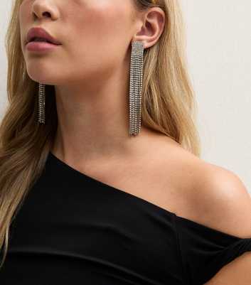 Silver-Tone Diamante Tassel Earrings