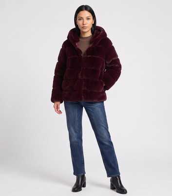 Gini London Dark Burgundy Horizontal Panelled Faux Fur Jacket