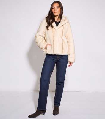 Gini London Cream Ombre Hooded Faux Fur Jacket