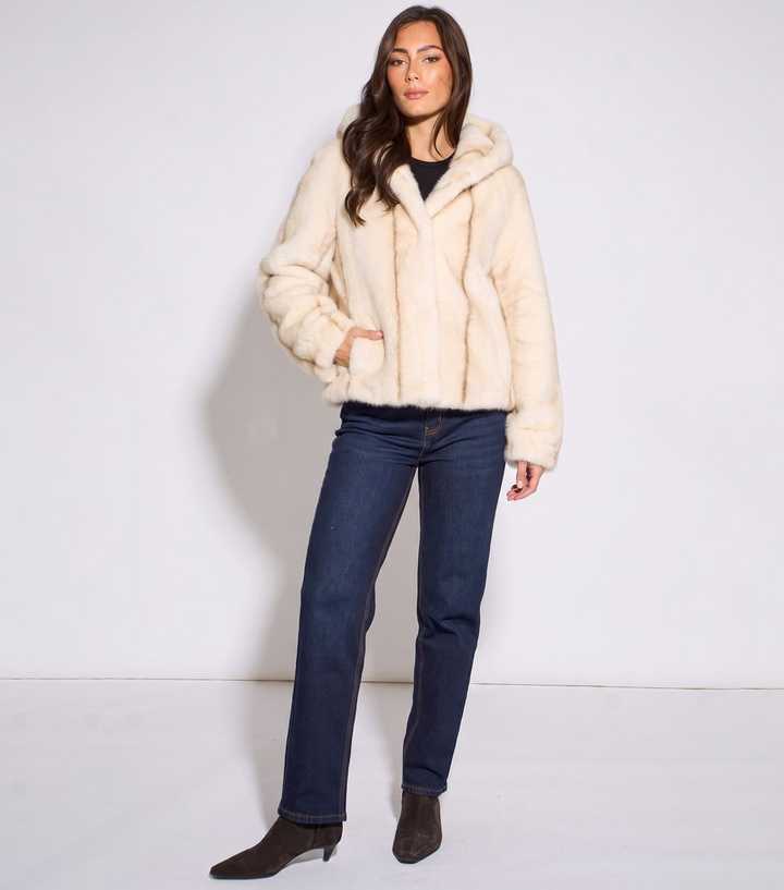 Gini London Cream Ombre Hooded Faux Fur Jacket