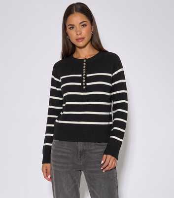 Gini London Black Horizontal Stripe Buttoned Jumper
