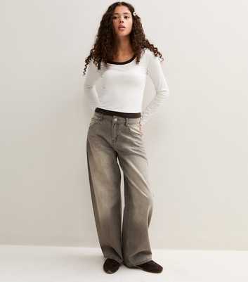 Girls Dark Grey Cotton Low Rise Relaxed Fit Tapered Leg Jeans