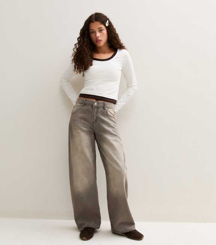 Girls Dark Grey Cotton Low Rise Relaxed Fit Tapered Leg Jeans