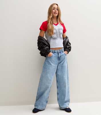 Girls Blue Cotton Low Rise Relaxed Fit Tapered Leg Jeans