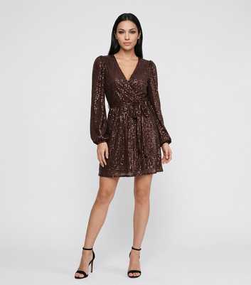 Gini London Dark Brown Sequin V Neck Mini Dress
