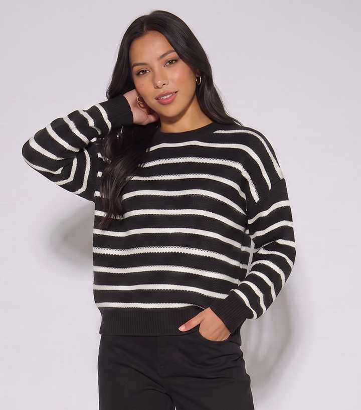 Gini London Black Striped Chunky Knit Jumper