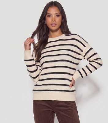 Gini London Cream Striped Chunky Knit Oversize Jumper