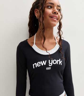 Girls Black New York Layered Long Sleeve Top