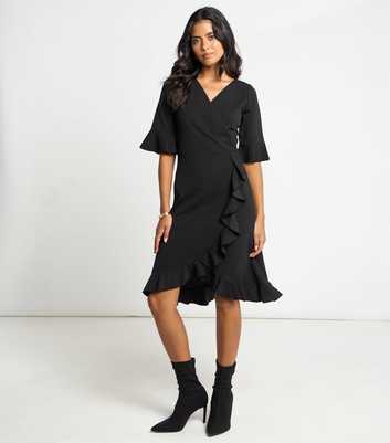 Apricot Black Flutter Sleeve Ruffle Trim Mini Dress