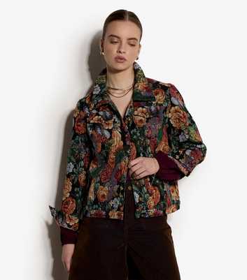 Apricot Black Floral Tapestry Pattern Jacket