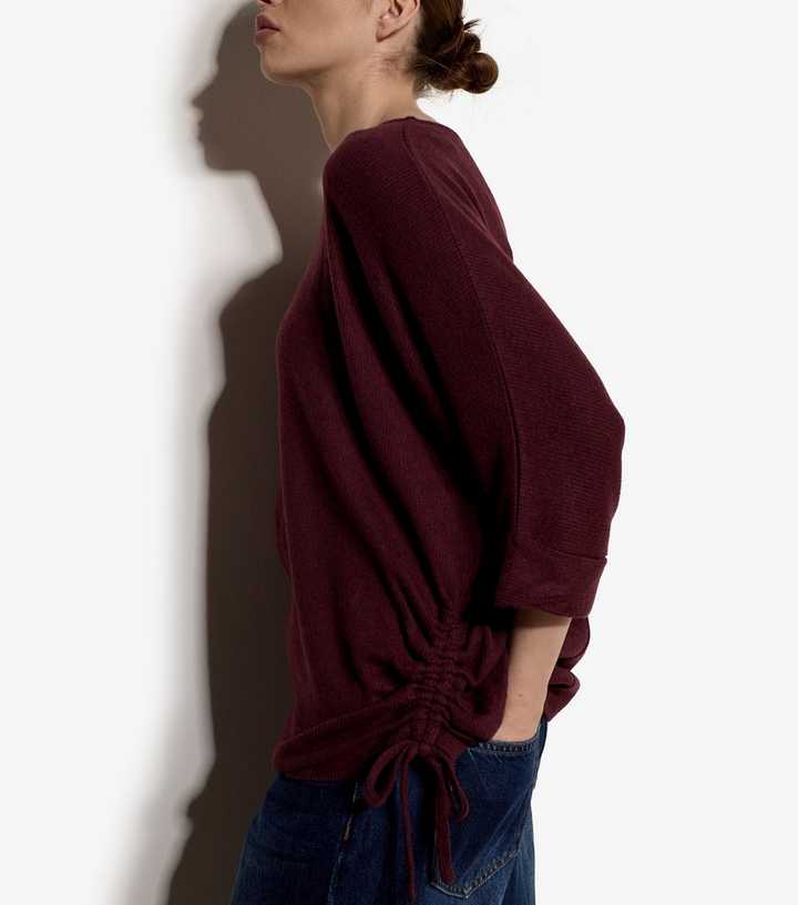 Apricot Dark Burgundy Side Tie 3/4 Length Sleeve Top
