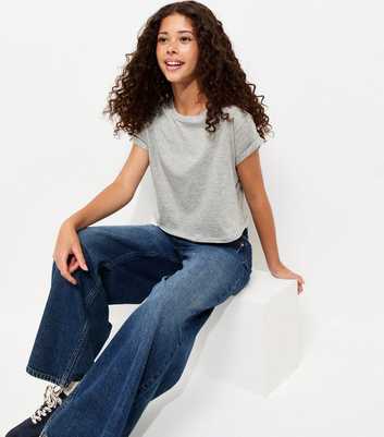 Girls Grey Cotton Roll Sleeve T-Shirt