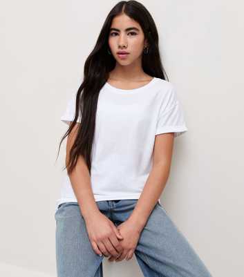 Girls White Cotton Roll Sleeve T-Shirt