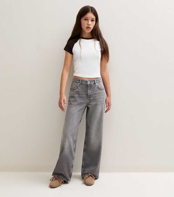Girls Dark Grey Cotton Slouchy Denim Jeans