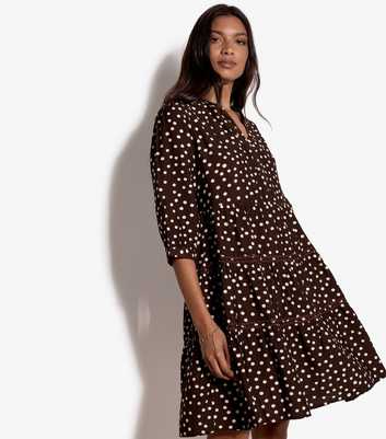 Apricot Brown Polka Dot Tiered Mini Dress