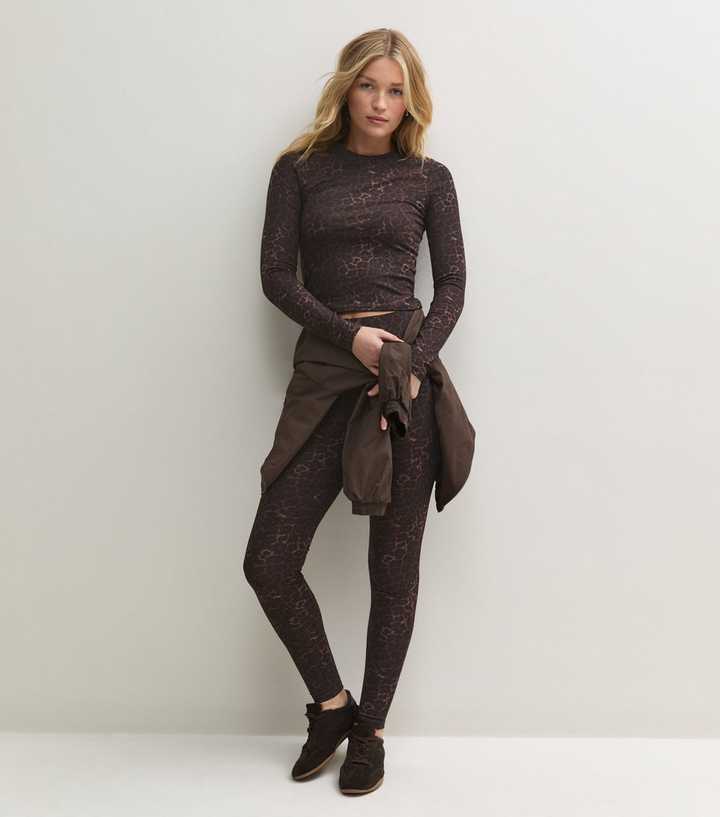 Brown Cotton Rich High Waist Leopard Print Leggings