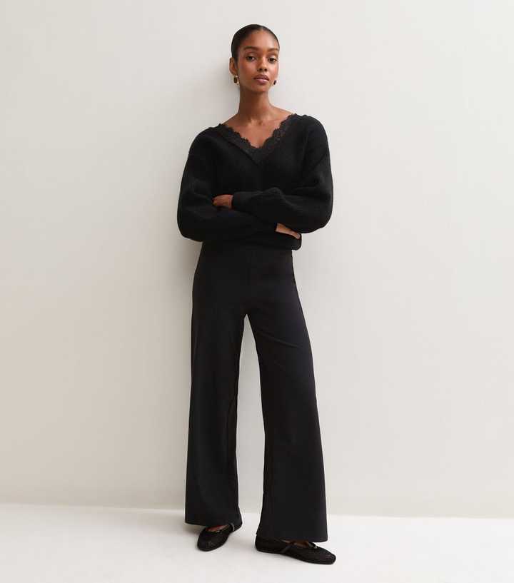 Black High Waisted Cotton Rich Wide Leg Leggings
