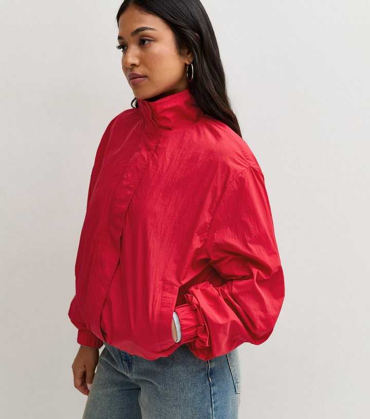Petite Bright Red Bubble Hem High Neck Jacket