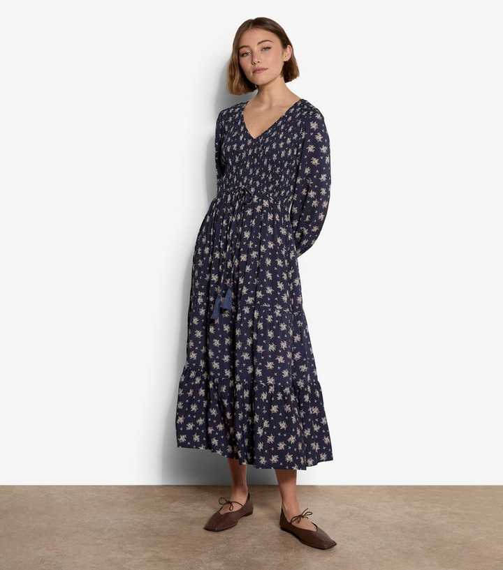 Apricot Navy Floral Midi Dress