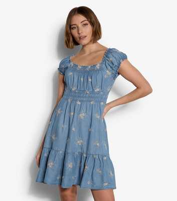 Apricot Blue Floral Embroidered Milkmaid Dress