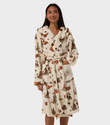 Skinnydip White Fleece Fox And The Hound Print Dressing Gown