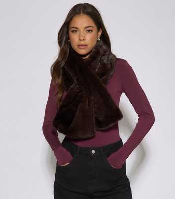 Gini London Dark Brown Faux Fur Stole Scarf
