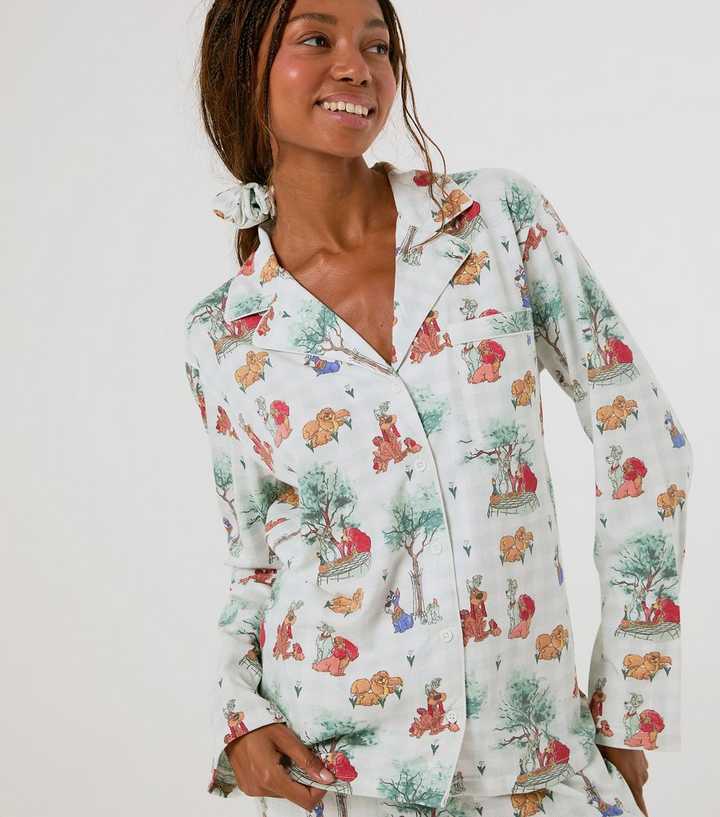 Skinnydip Light Blue Cotton Lady And The Tramp Long Sleeve Pyjama Set With Scrunchie