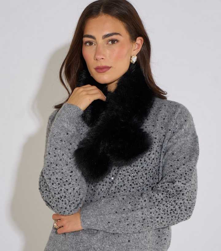 Gini London Black 2 Tone Faux Fur Stole