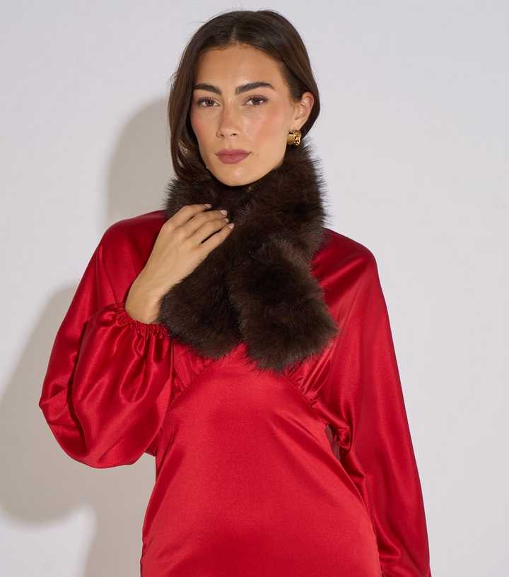 Gini London Dark Brown Two Tone Faux Fur Stole