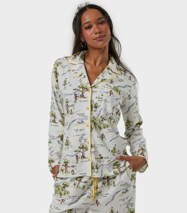 Skinnydip White Cotton Winnie Pooh Long Sleeve Pyjama Set with Scrunchie