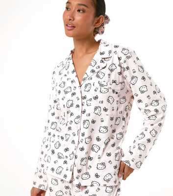 Skinnydip White Cotton Hello Kitty Print Shirt and Trousers Pyjama Set With Scrunchie
